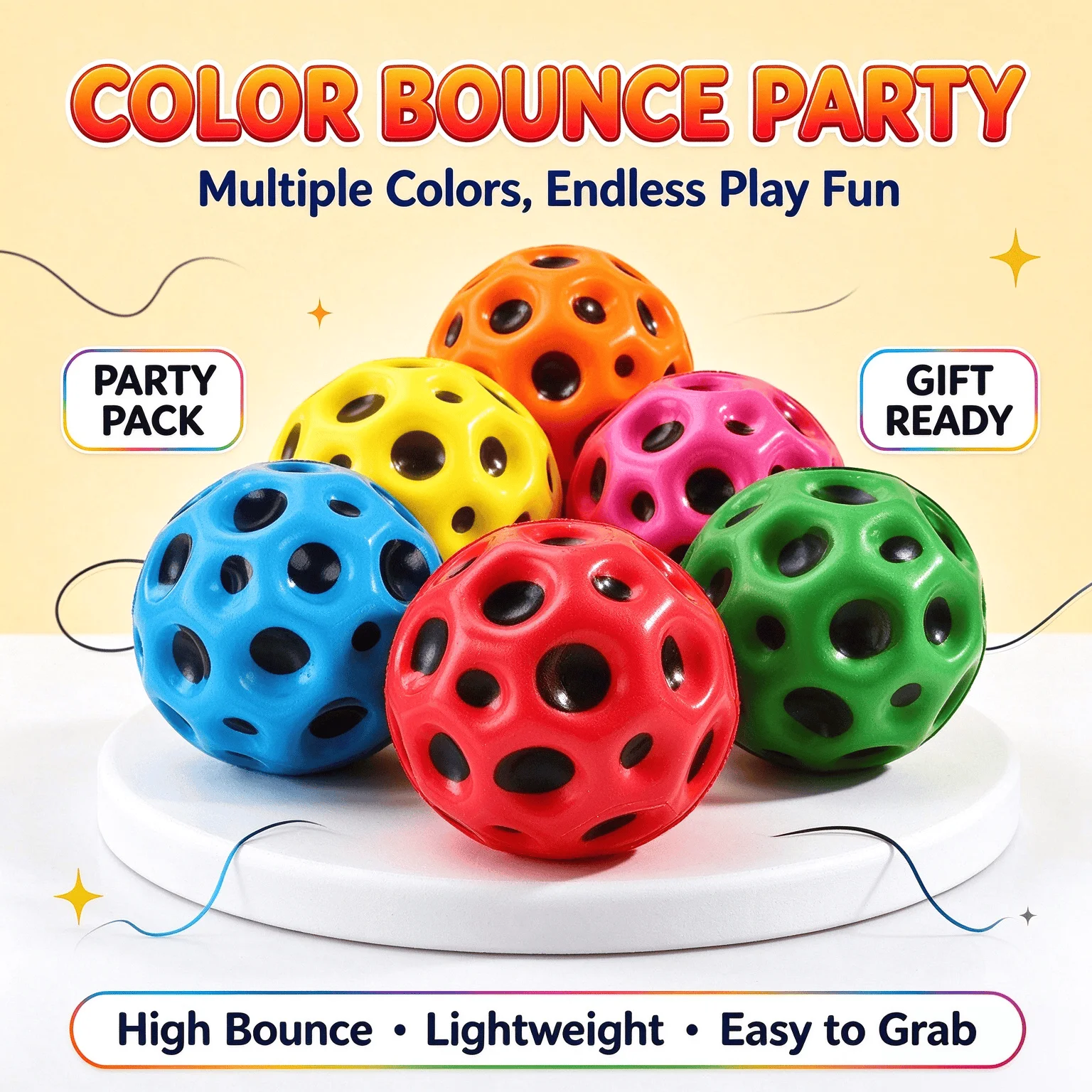Colorful Porous Moon Bouncy Ball Super High Bounce Elastic Ball Kids Outdoor Backyard Sports Toy