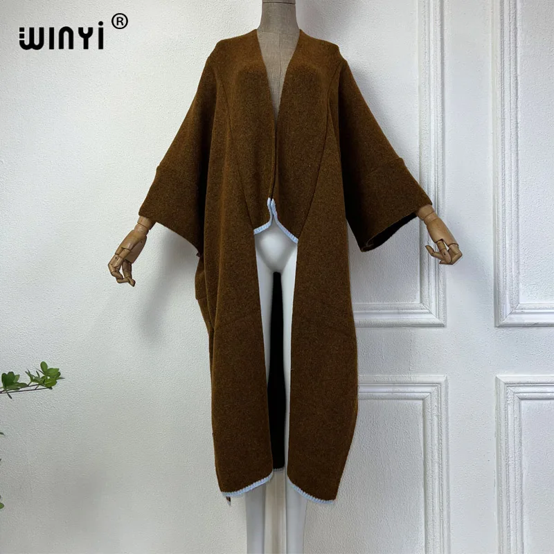 WINYI solid colour woman Winter Knitted kimono Christmas new Fashion hipster party dress Thick Warm Female jacket holiday coat