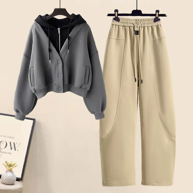 Autumn Winter Warm Sweatshirts 2 Pieces Sets For Women Hoodies Fake 2 Pieces Sweatshirt Top+long Pants Sets Women Clothing 2024