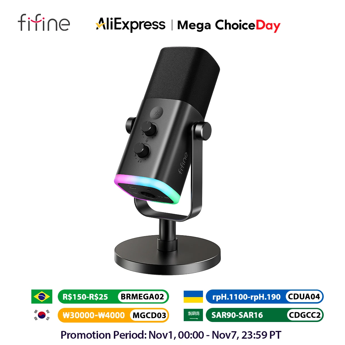 FIFINE USB/XLR Dynamic Microphone with Touch Mute Button,Headphone jack,I/O Controls,for PC PS5/4 mixer,Gaming MIC Ampligame AM8