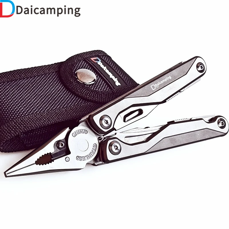 Daicamping-Titanium Alloy Handle Multi Tools, Outdoor Multi-Tools, Clamp Folding Knife, EDC Combinação, Alicate, Facas suíças, DL7