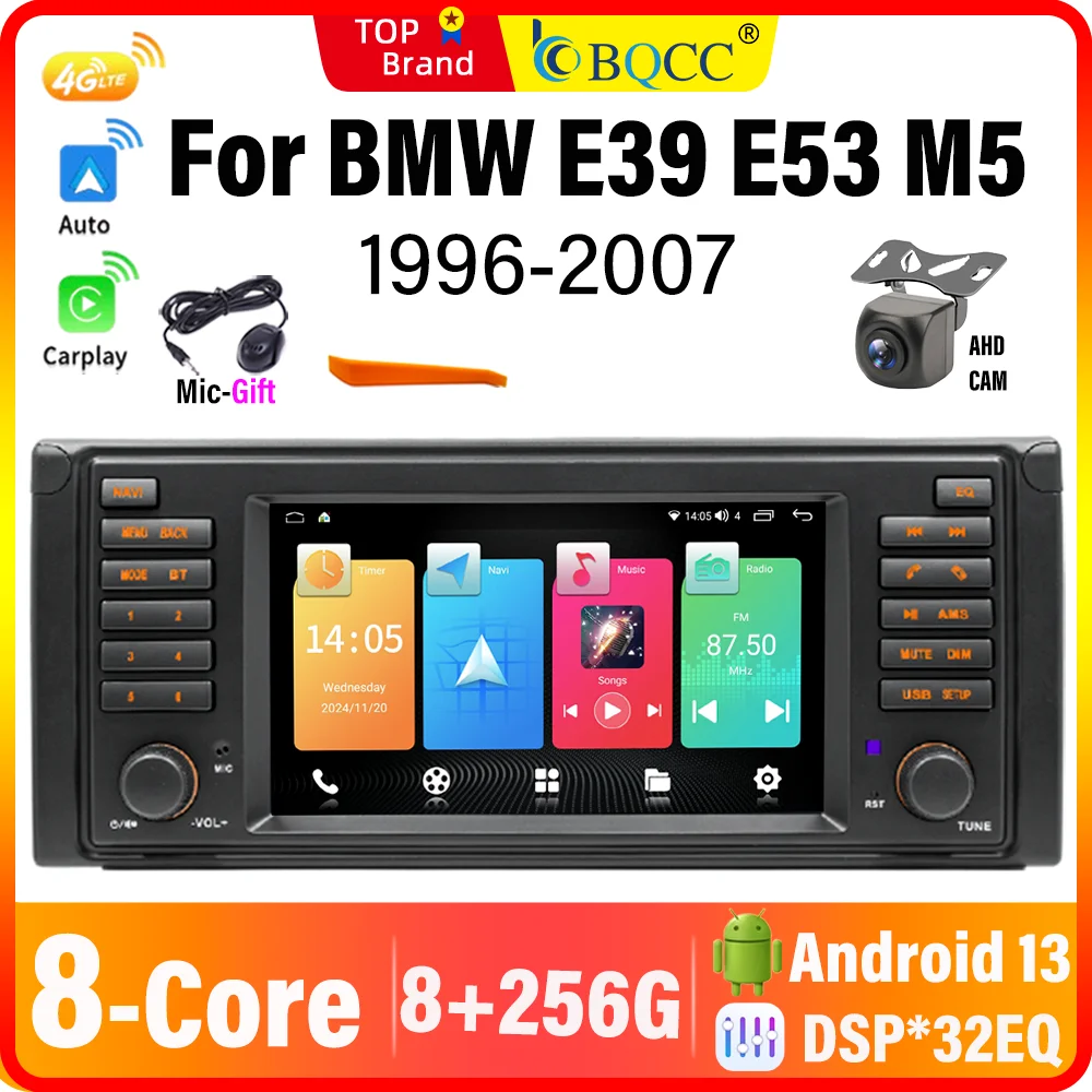 

BQCC 7'' 8 Core Car Radio For BMW E53 E39 M5 1996-2007 Wireless Android Auto Carplay RDS GPS WIFI Wiring Protection Car Stereo