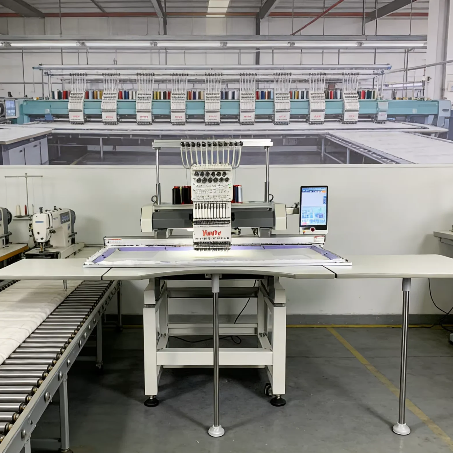 High Speed Single Head Multi Needle Embroidery Equipment Wide Workspace Custom Fabric Pattern Making Machine