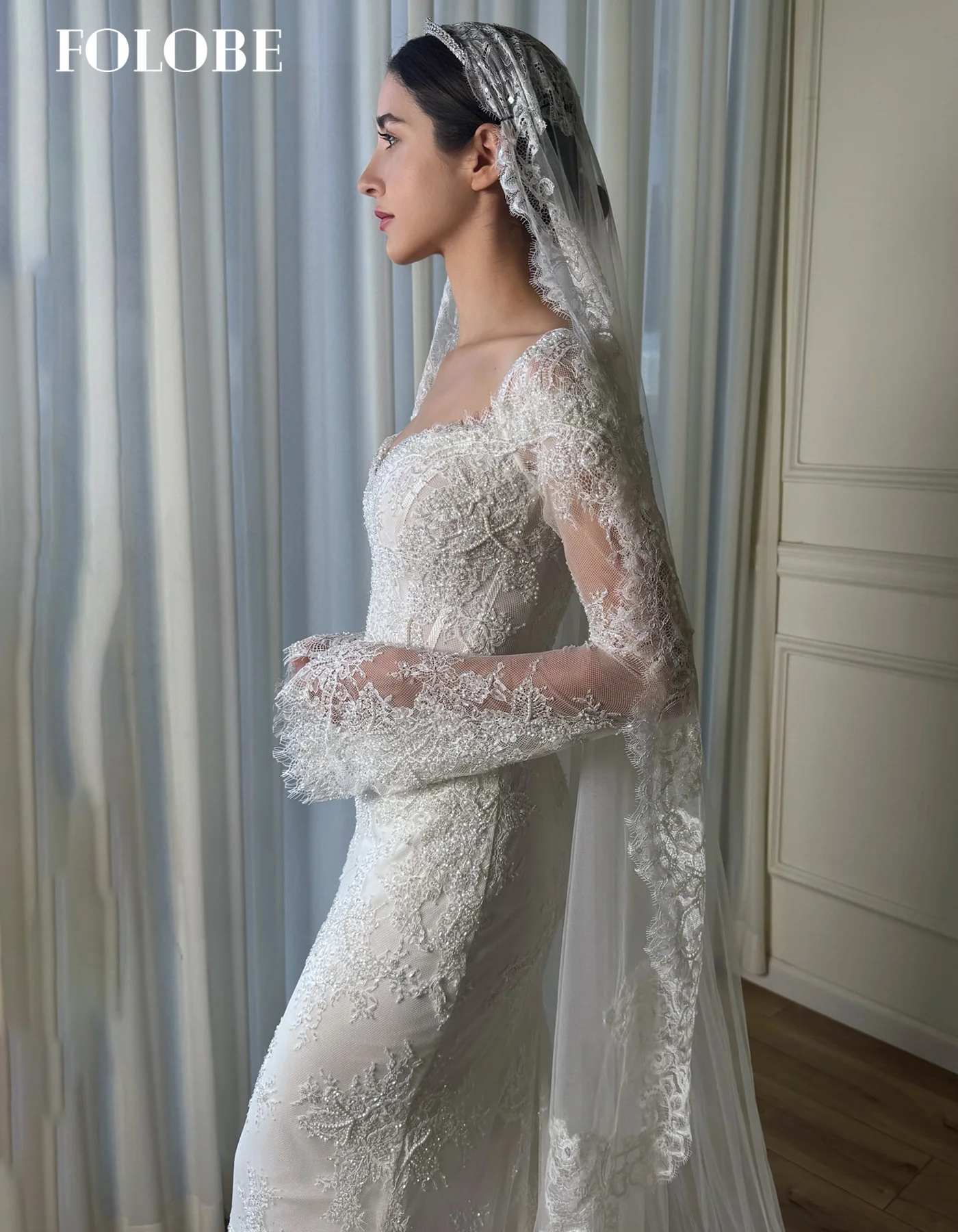 FOLOBE chérie blanc élégant sirène dubaï robes de soirée avec manches longues robes de mariée robe de bal personnalisé