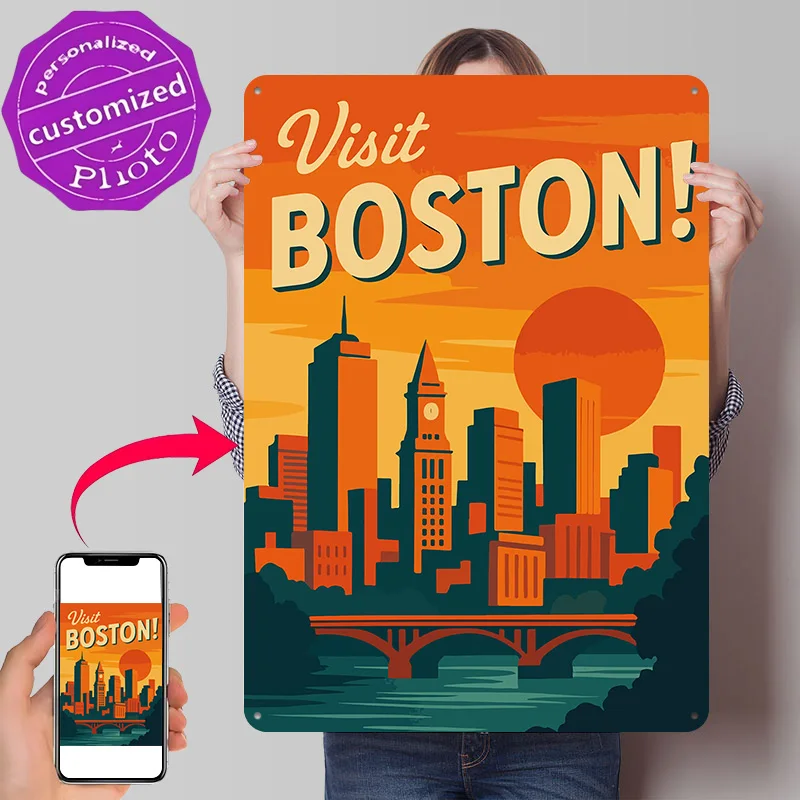 Boston Vintage Travel Metal Poster Perfect Gift for Fans Lovers Personalized Wall Art Metal Sign for Room Decor Bar Accessories