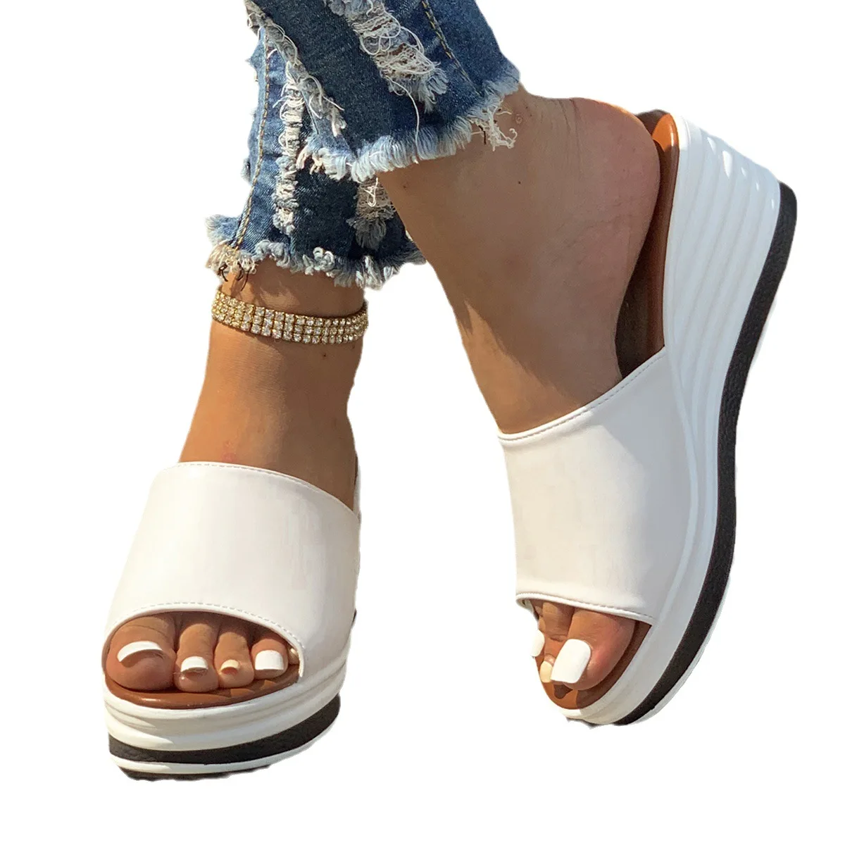 Summer Shoes for Women 2024 Fashion Peep Toe Wedges Slippers Outdoor Comfort Casual Ladies Slides Shoes Female Sandals 36-43