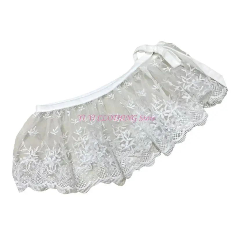 

N5KF Embroidery Lace Waistband Skirt Decorative Sheer Mesh Shirt Extender for Women