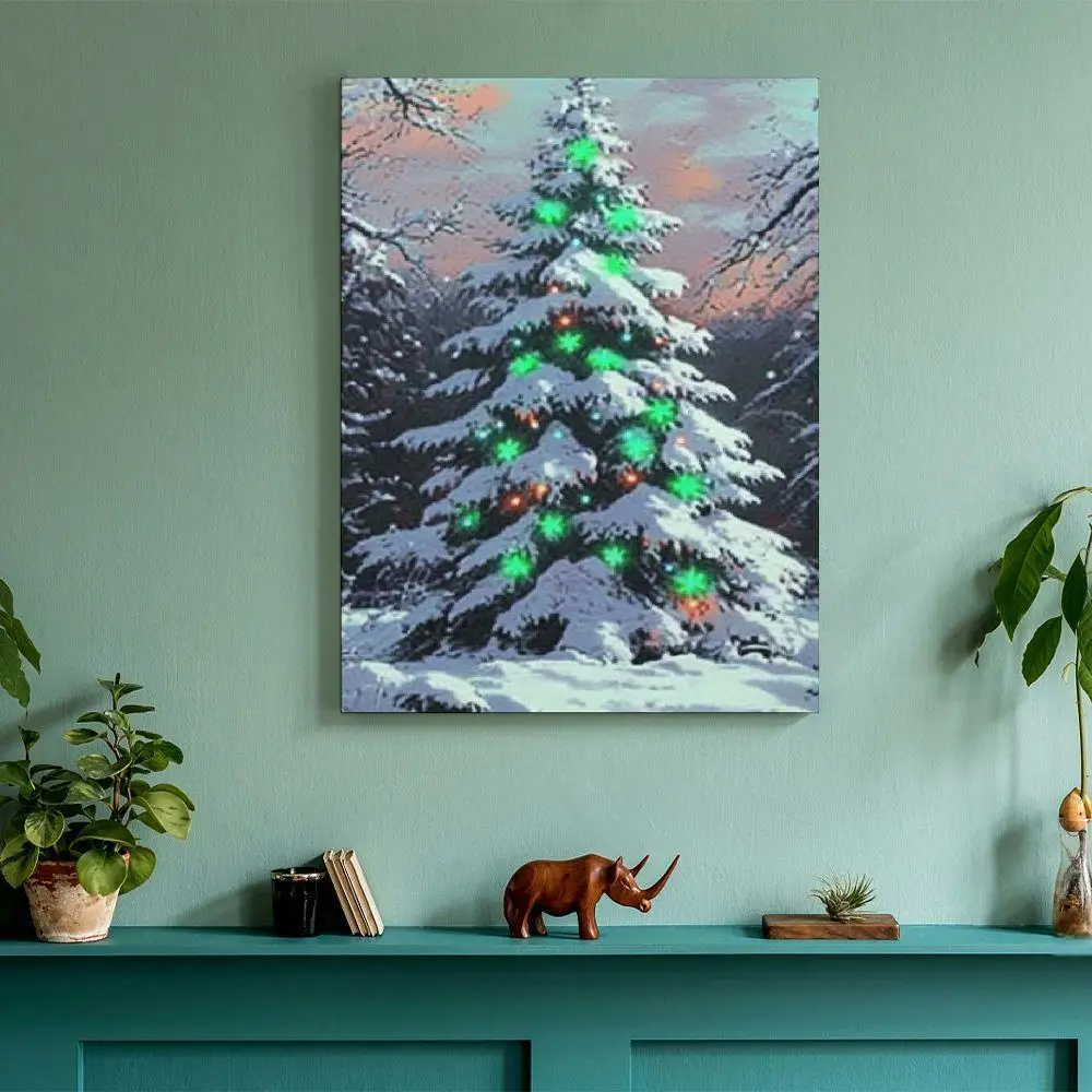 

1шт светящийся рождественский холст с принтом | Рождественские деревья и кардиналы, сцена со снежным деревом | Готовый к подвеске праздничный декор для дома