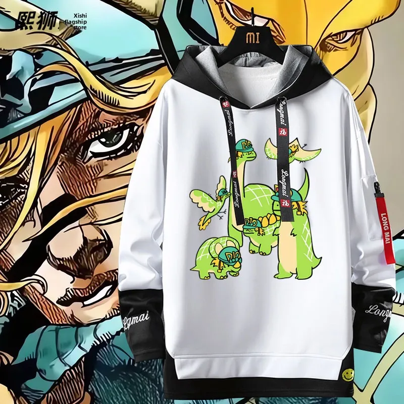 

Толстовка с принтом динозавров JOJO Adventure, удлиненная, повседневная, из смеси полиэстера и хлопка, с защитой от сминания