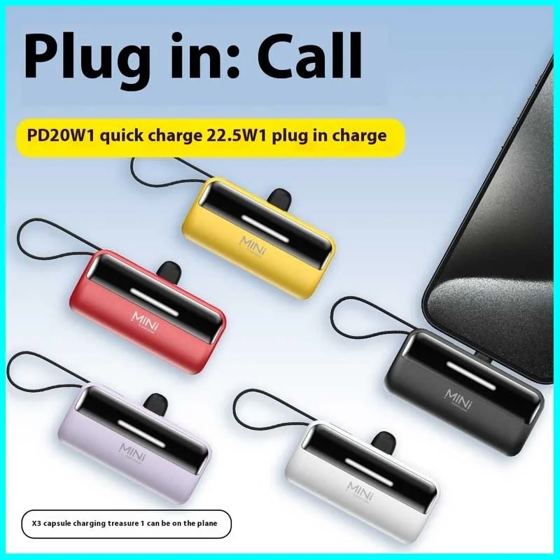 

Xilecaly Mini Power Bank 5000mah Poratable Pd 22.5w Fast Charge Wireless Type-C/Lightning Plug External Battery Power Bank