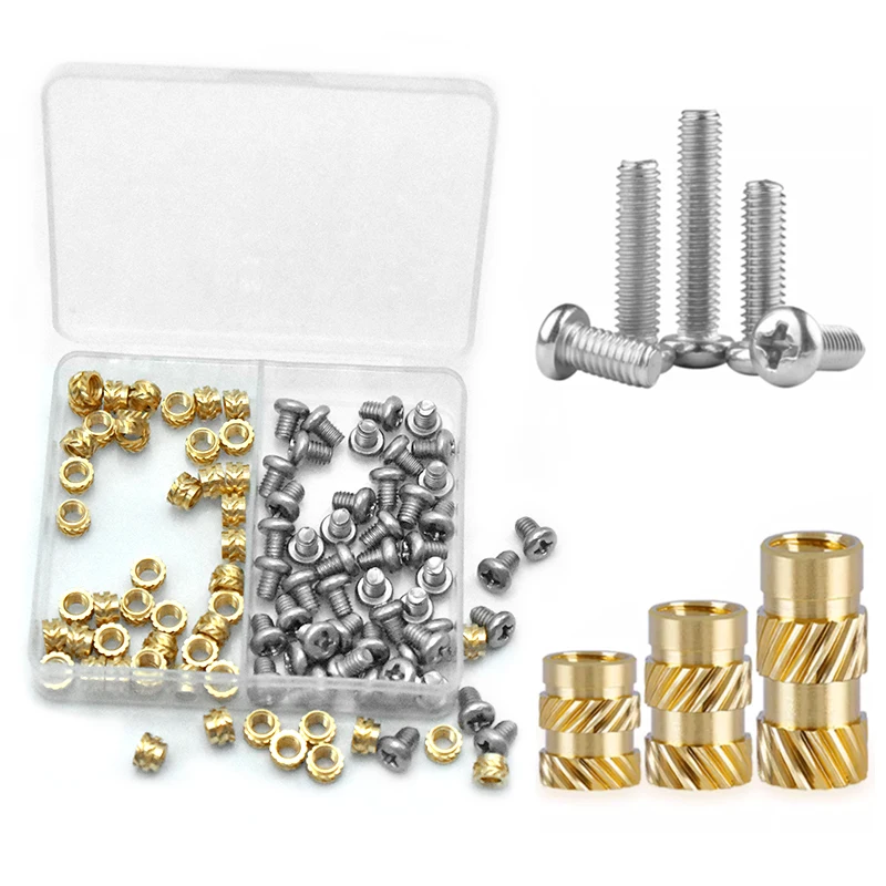 Dadi inserti filettati con set di calore in ottone/rame M2 M2.5 M3 M4 M5 M6 |   Inserti termici per stampante 3D |   Vite Phillips in acciaio inossidabile 304