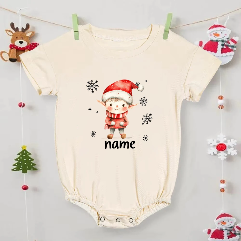 سانتا كلوز طباعة ارتداءها اسم مخصص الطفل البيج فقاعة ارتداءها الأطفال قصيرة الأكمام طفلة الصبي ارتداءها