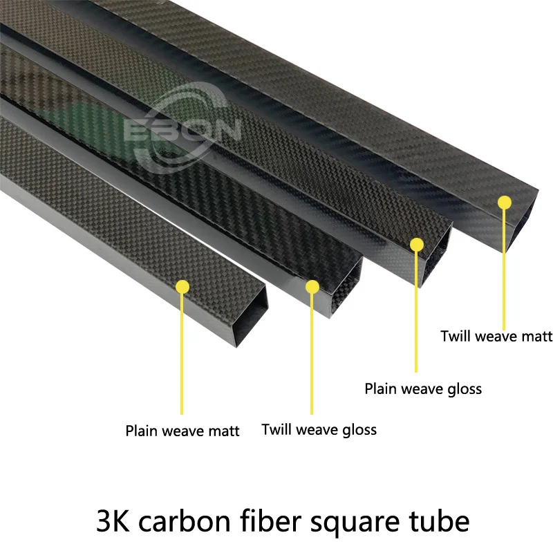 EBON-tubo cuadrado de fibra de carbono de alta calidad, 1 piezas, 500mm, 600mm, OD, 10mm, 12mm, 15mm, 18mm, 20mm, 22mm, 25mm, 30mm, tejido liso mate