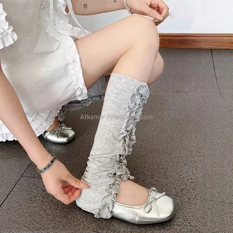 INS-style Ballet-inspired White Slit Lace Calf Sock Covers - Versatile, Slimming & Leg-lengthening, Summer Thin Sock Sleeves