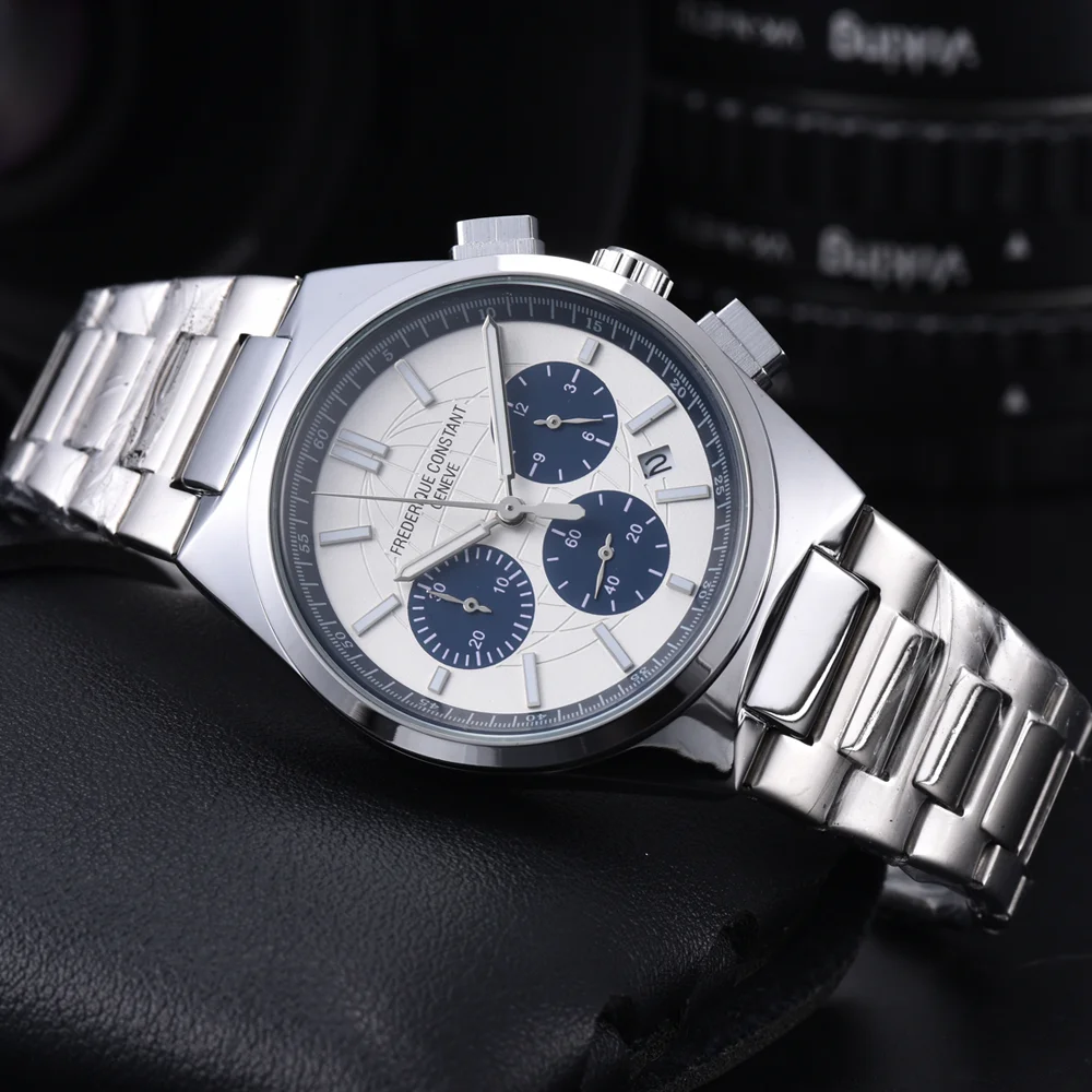 Koleksiyon Sıcak Satış AAA Frederique Constant Marka Saatler Erkekler İçin Çok Fonksiyonlu Otomatik Tarih Kuvars Kol Saati AAA Erkek Saatleri