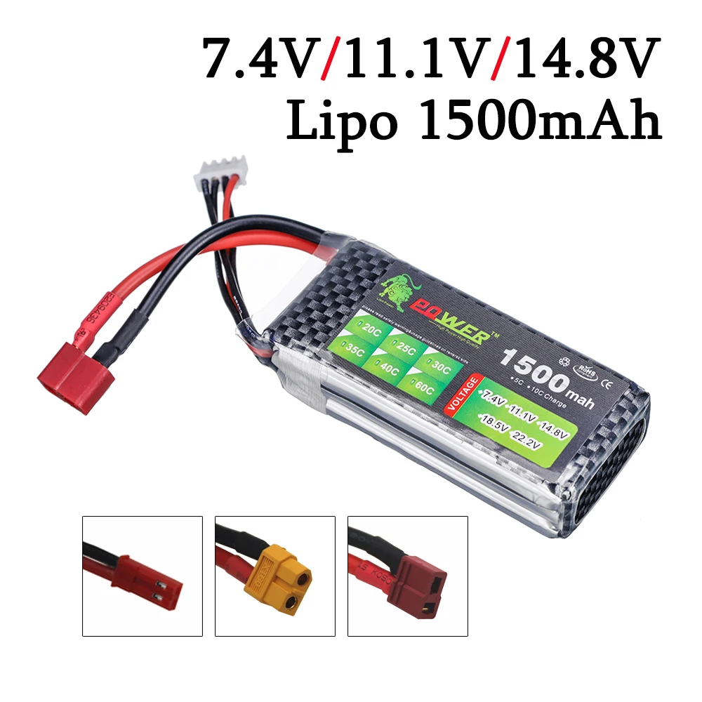 2s 3s 4s Rechargeable Battery For RC Helicopter Toys Car Boats Quadcopter Drone Parts 1500mAh 7.4v 11.1v 14.8v Lipo Battery 1PCS