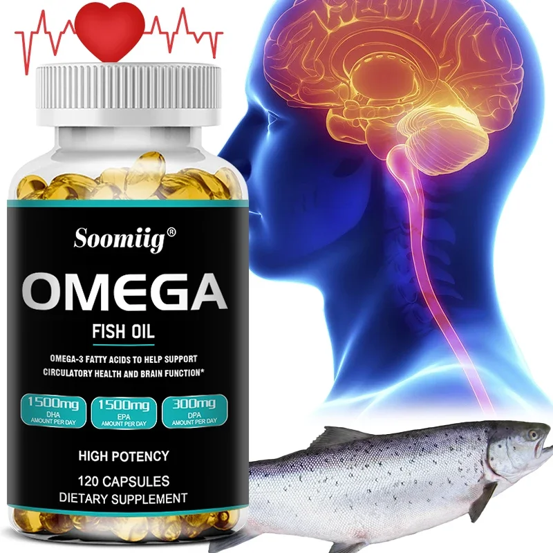 Soomiig Omega 3 Fish Oil Capsules Triple Strength for Brain, Heart, Circulatory System EPA & DHA 120 Capsules