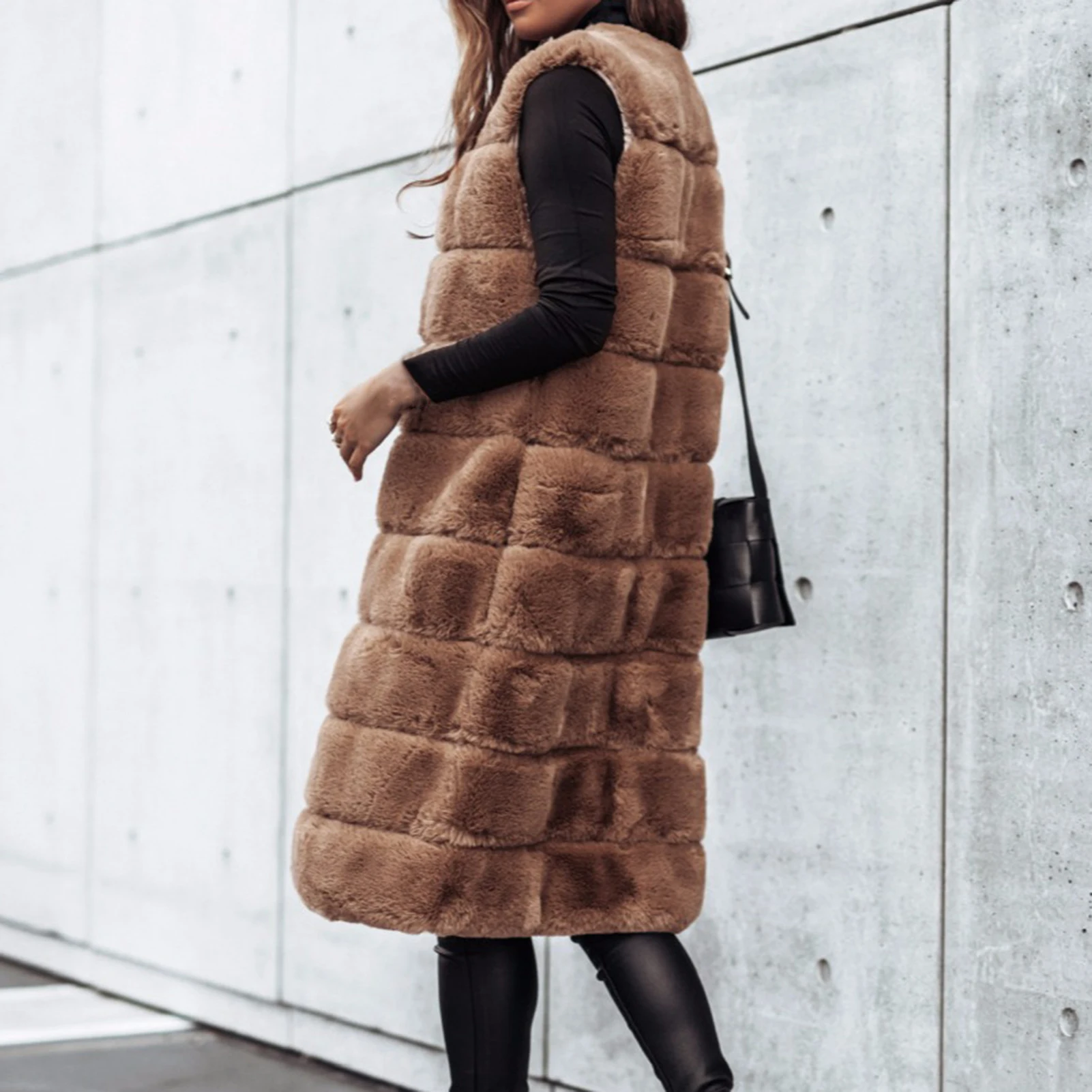 Vrouwen Vest Effen Kleur Ronde Hals Faux Fur Dikke Hals Bovenkleding Voor Dagelijks Dragen