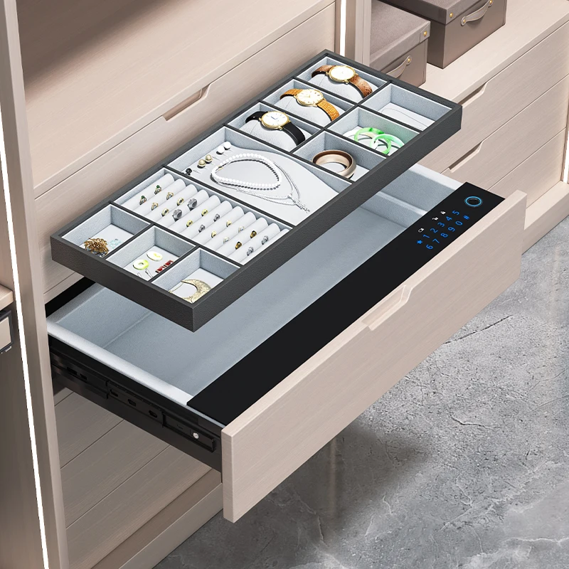 Smart Leather Fingerprint Password Lock Hidden Key Metal Storage Safe Drawer