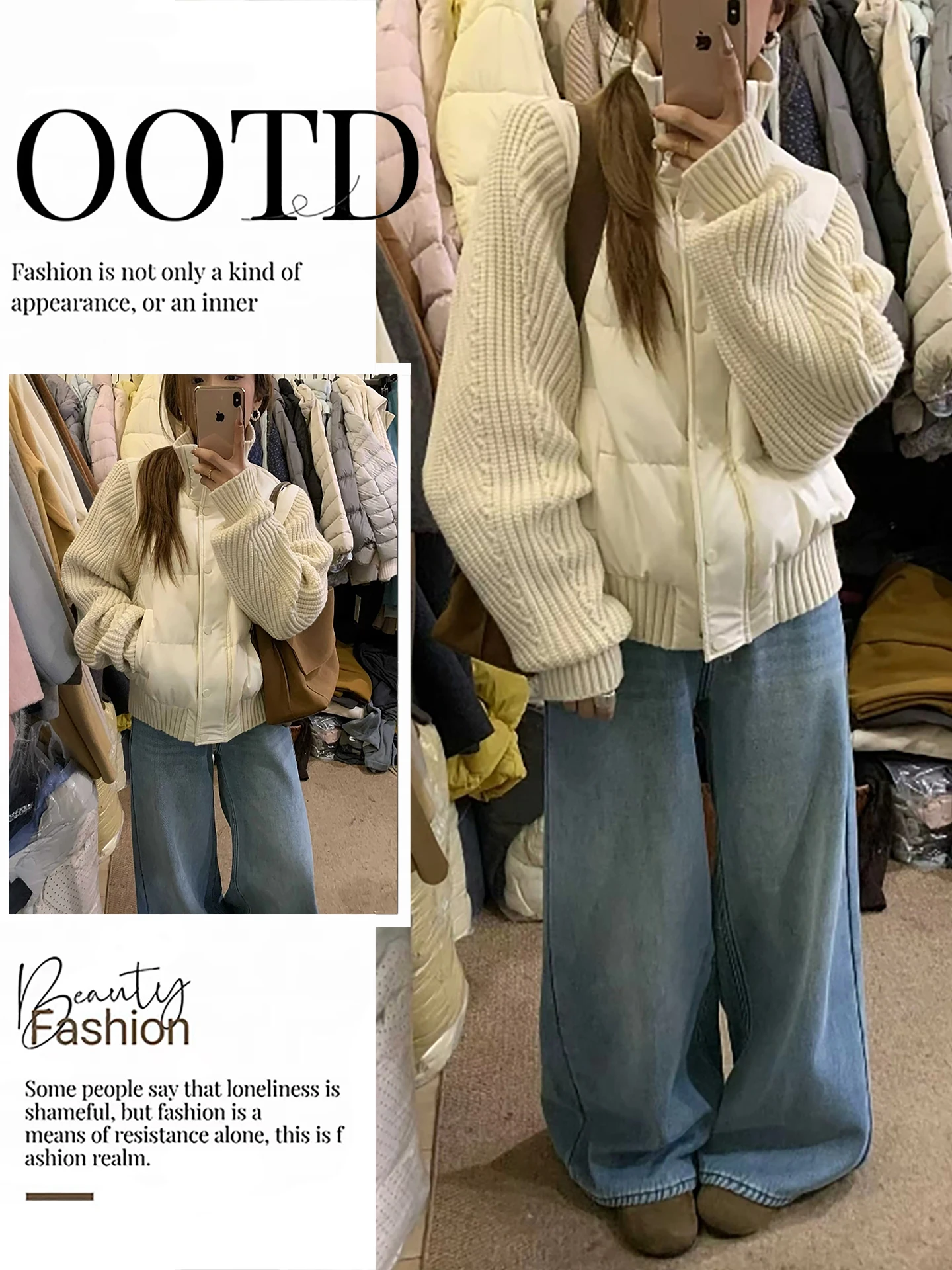 

Korean Sle Reversible Knitted Patchwork Stand Collar Cotton Jaet Women's Winter New Faion Slimming Warm Bread Sle