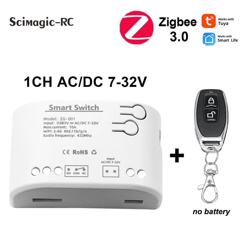 

tuya zigbee 3.0 1CH Модуль умного переключателя Wi-Fi Alexa Smart Voice 10A Реле AC/DC12V 24V 32V RF 433MHz 1527 Приемник дистанционного управления