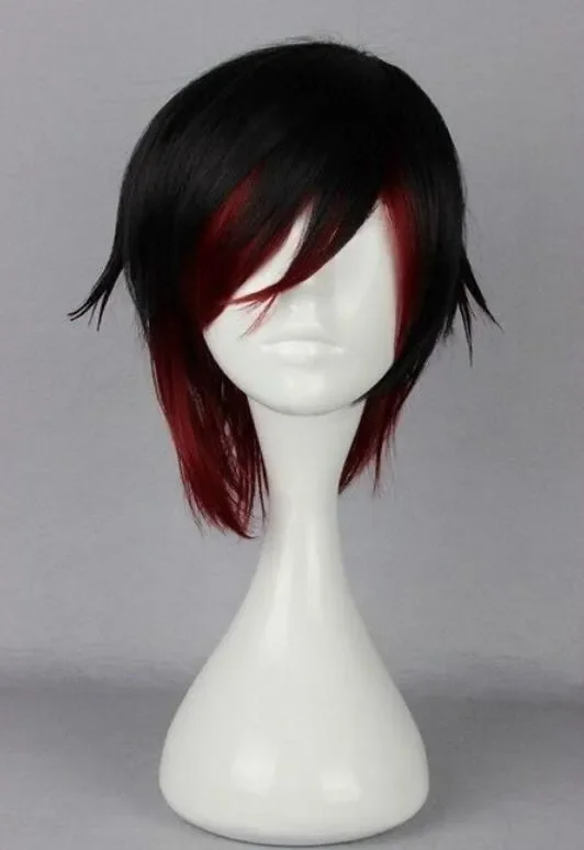 Fashion short Black and Red RWBY Anime Show Party Hair Anime Wig Quality Fashion Picture wig