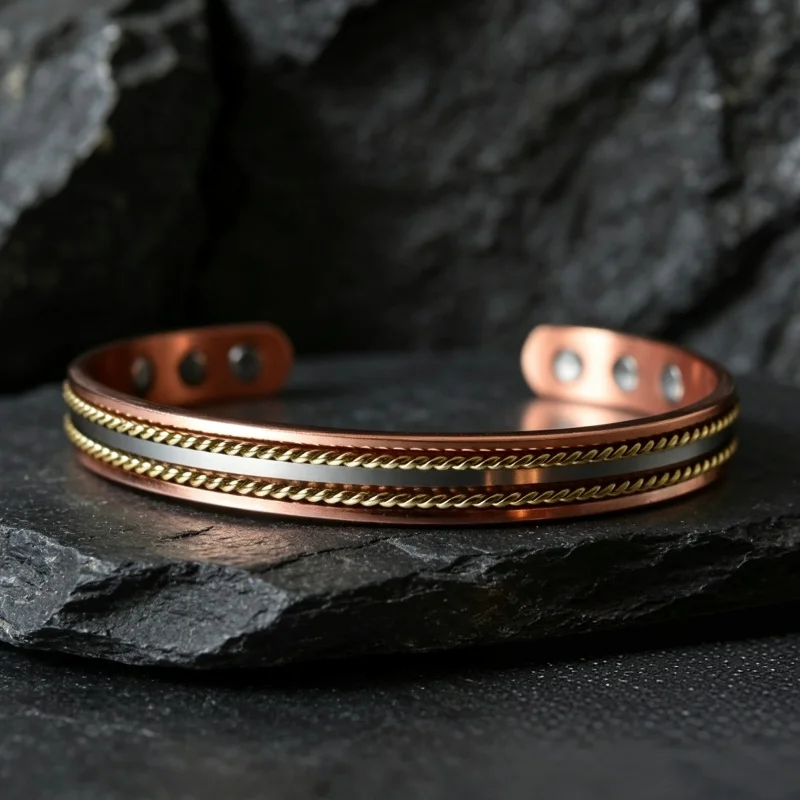 Twisted Pure Copper Magnetic Bracelet High Power Braided Cuff Adjustable Energy Balance Jewelry for Men