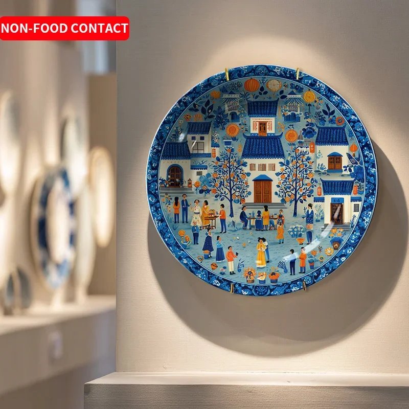 Hand-Painted Chinese-Inspired Ceramic Wall Art Decorative Plate - Non-Food Contact, Vibrant & Golden Traditional Chinese