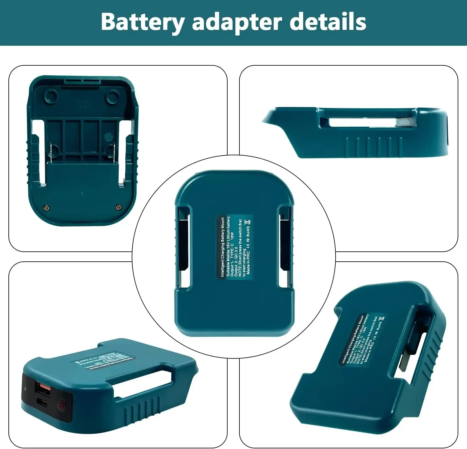 USB Charger Adapter for Makita 18V Battery Adapter with Type-C USB Output Port with Charging Function for Outdoor Indoor Work