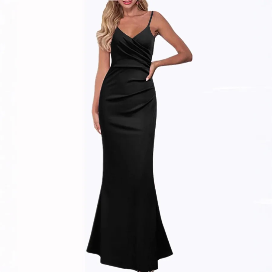 

【New style】 spring and summer dress solid color slim slimming sling large swing jumpsuit long dress waist