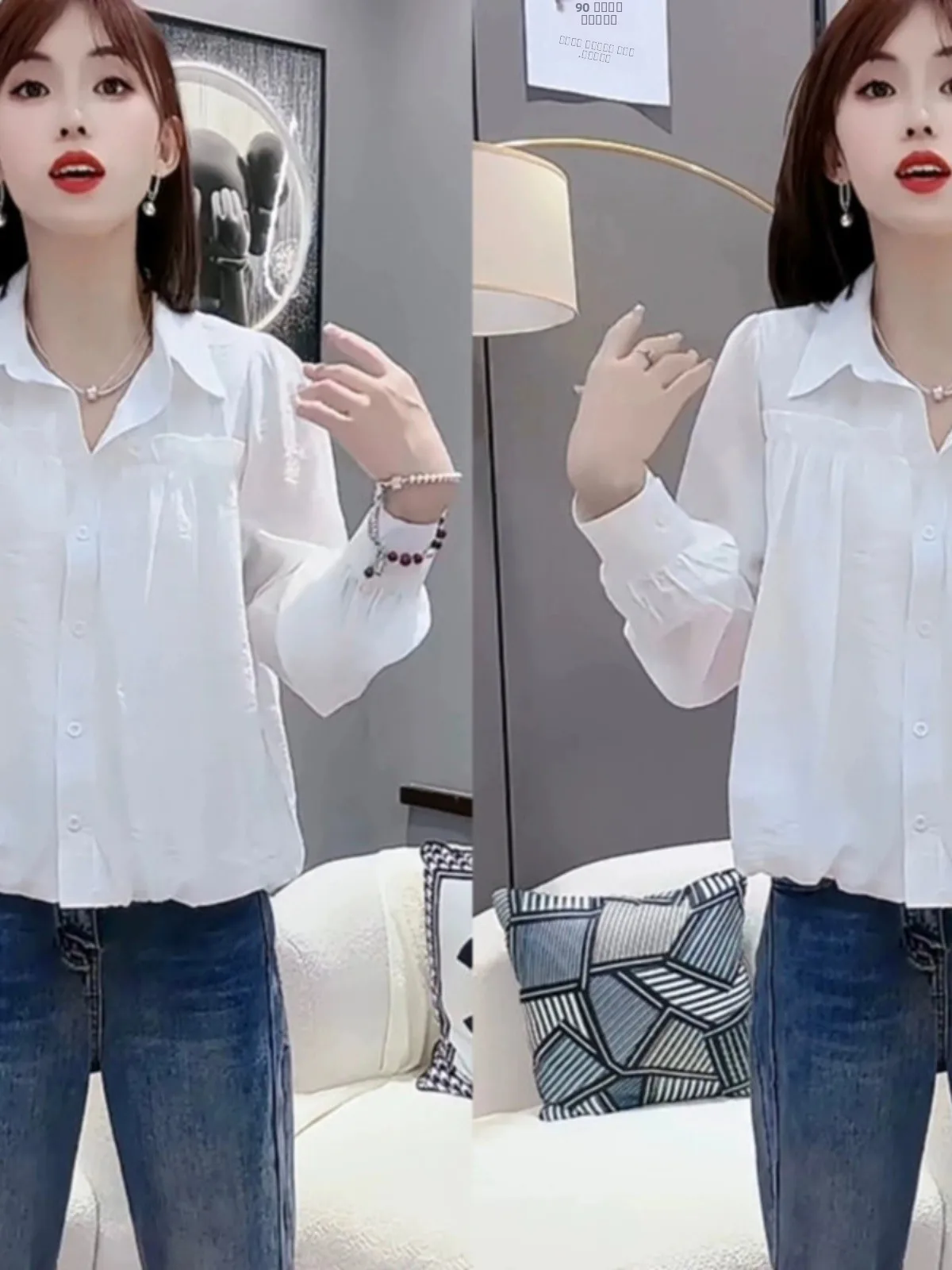 

Весенне-осенний новый тяжелый белый длинный све айр плиссированный дизайн универсальный модный утягивающий женский топ French Sle Loos...