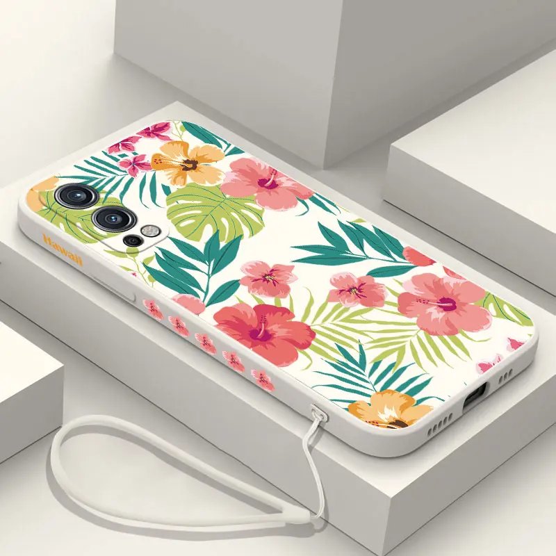 Hawaii Hibiscus Flower Phone Case for Oneplus Nord 2 9R 9 8T 8 7 7T Pro 6 5G Liquid Silicone Cover with Hand Strap