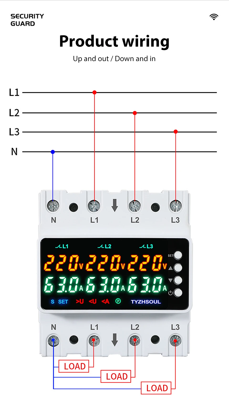 3 Phasen 63 A/100 A DIN-Schiene Voltmeter Amperemeter Einstellbare Über- und Unterspannung Strombegrenzung Schutz Monitor Relais Schutz – Detail 11