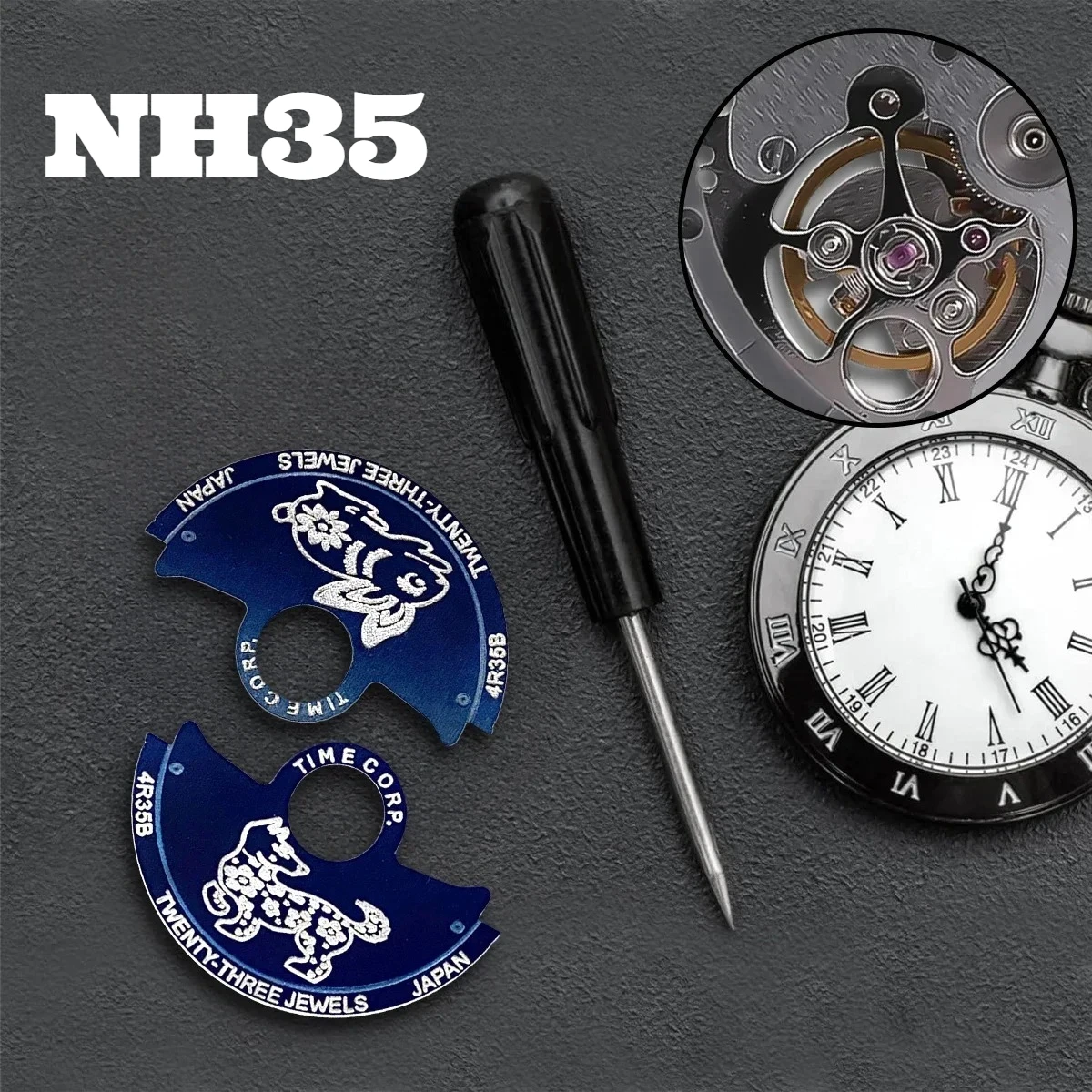 NH35 Automatic Hammer Rotor Blue Metal Patch Fits NH35 NH36 4R35 4R36 7S Movement Fits Watch Repair Guard Parts