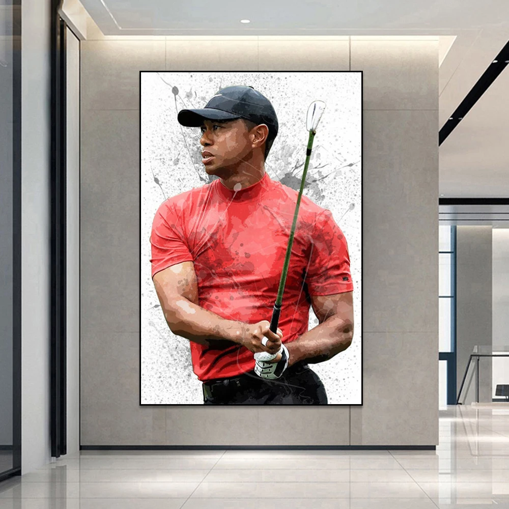 

Famous Golf Athletes Woods Canvas Painting Celebrate Victory Poster Prints Wall Art Picture for Living Room Home Decoration