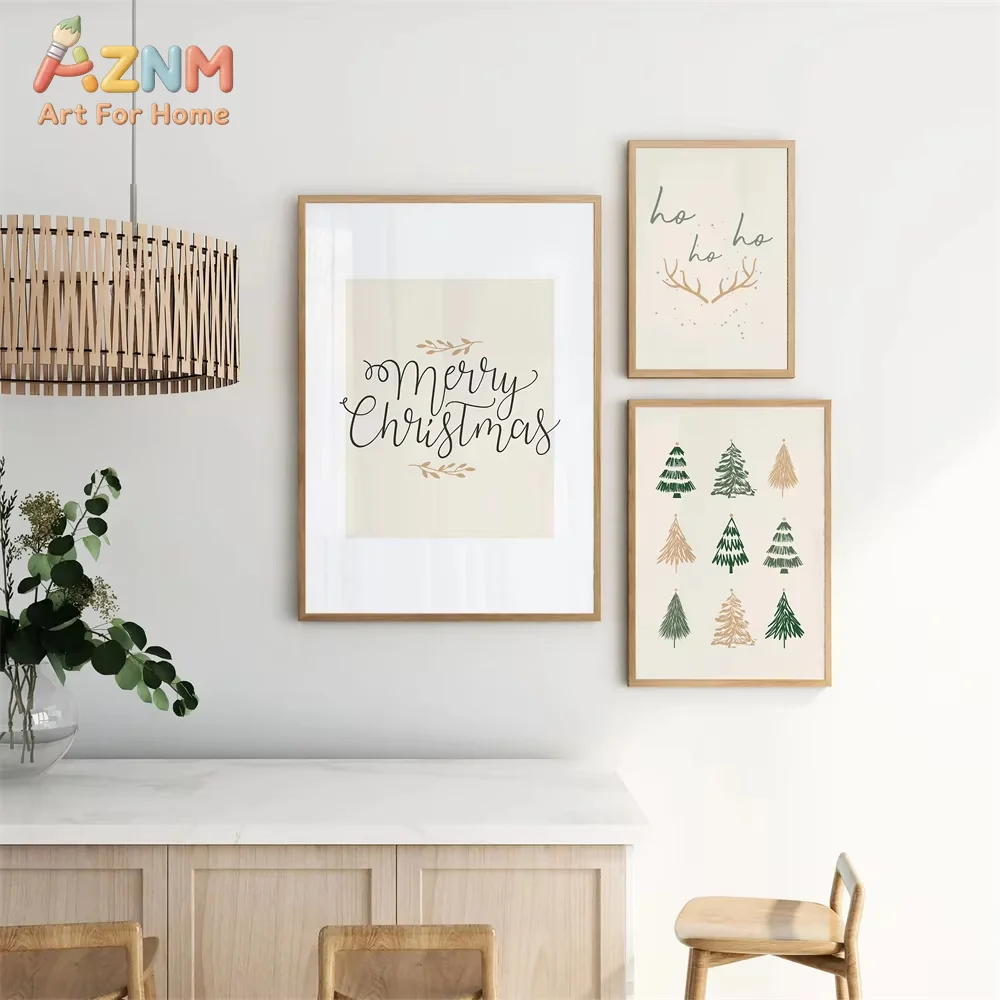 AZNM Christmas Gallery 3-Piece Set, Holiday Decor Posters, Christmas Art Prints, Christmas Frameless Prints canvas room decor