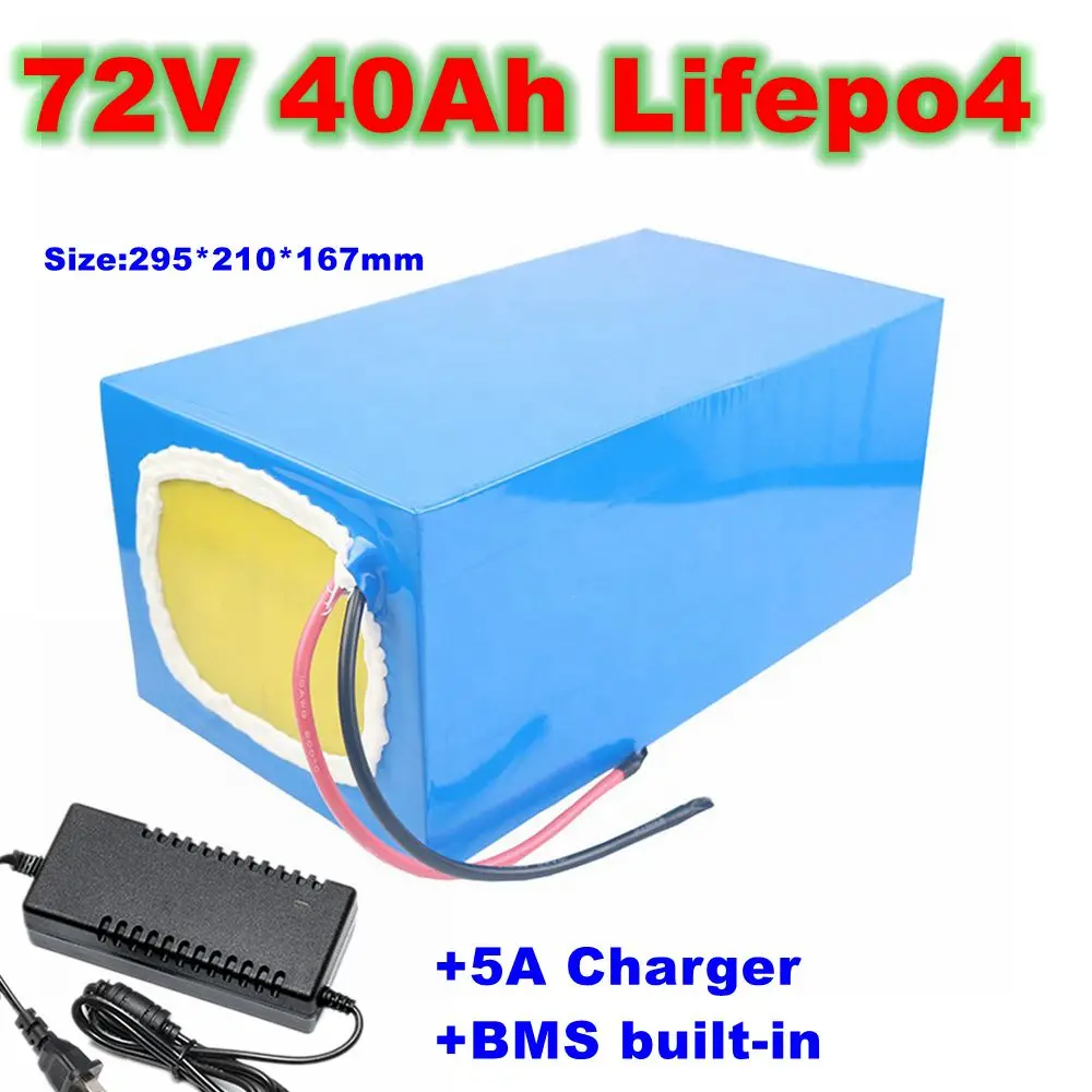 72V 40Ah Lifepo4 Lithium battery BMS 24S for 3000W 5000W 6000W electric motorcycle scooter Ebike balance car EV + 5A charger