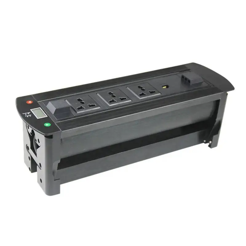 Aluminum Multi-Function Rotating Flip up Socket Office Conference Room Motorized Hidden Electric Rotary Desktop Socket