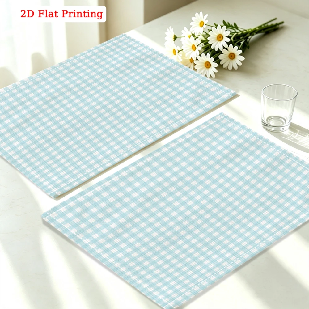 Nordic Light Blue Gingham Placemat 2D Flat Print Kitchen Dining Party Decoration 30x40cm