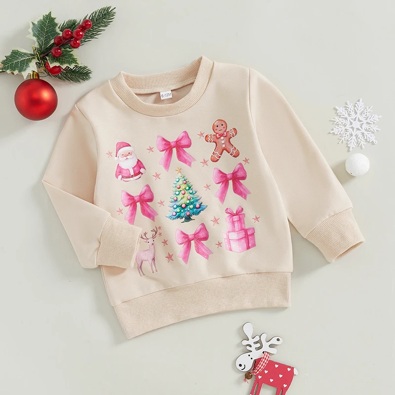 Baby Girl Sweatshirt Christmas Element Print Long Sleeve Pullovers Autumn Tops for Toddler Cute Fall Clothes Outfit