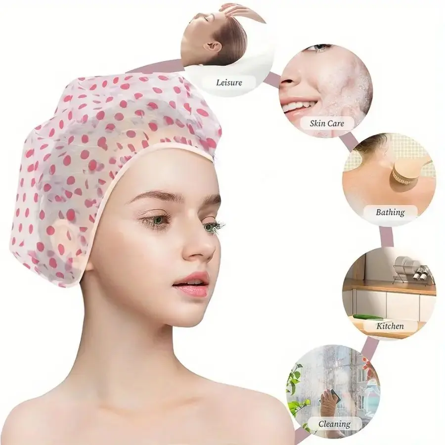 2 Pieces Adult Waterproof Shower Caps, Polka Dot Design, Thickened PVC Material, Reusable Oil-Proof Plastic Shower Caps