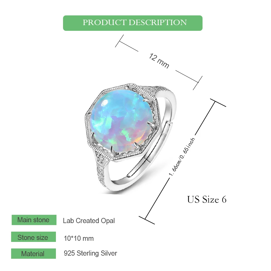 WES 925 Sterling Silver Open Rings For Women Lab Created Opal 10*10mm Wedding Birthday Gifts With Box Luxury Jewelry Wholesale