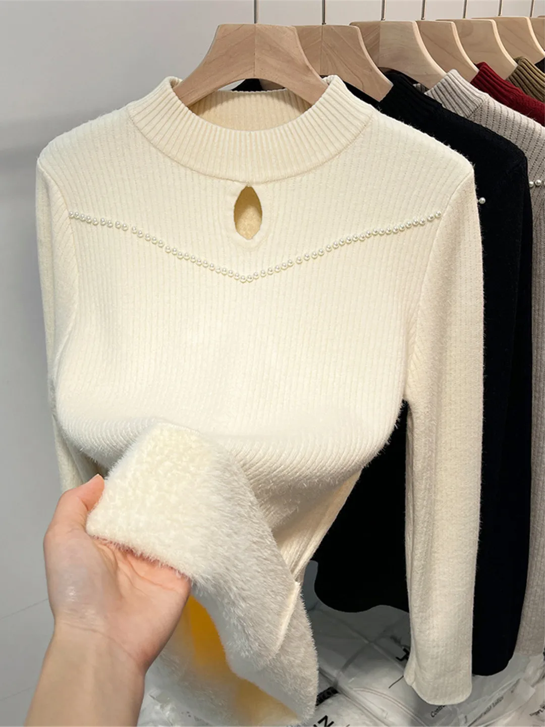 

Женский интегрированный свитер на подкладке Fce, осень-зима 2022, Thiened f, теплая основа с высоким воротником, утягивающий модный топ