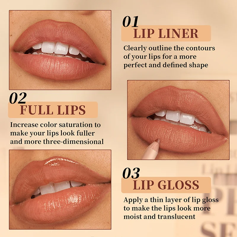 12 Color matte lip liner set, long-lasting lipstick, non-decolorizing hook lip pen, makeup