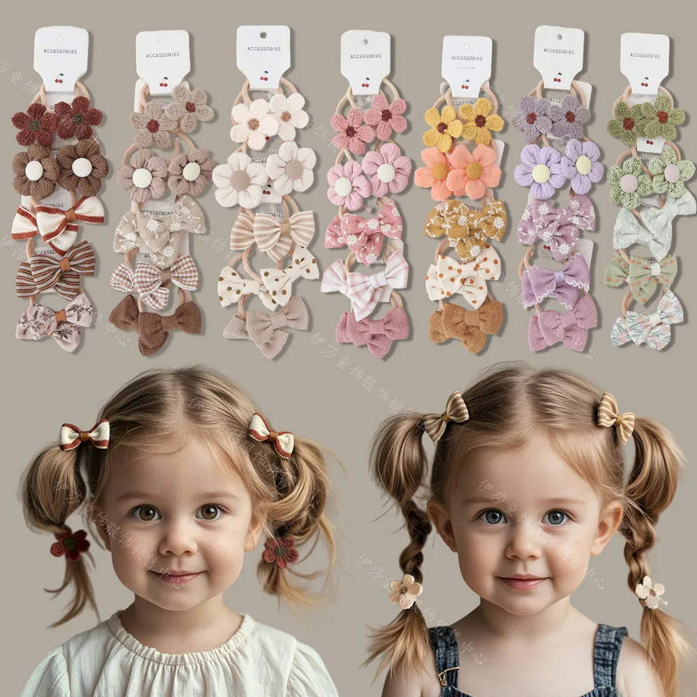 ربطات شعر للأطفال مكونة من 10 قطع من القماش الملون Scrunchies غير قابلة للكسر أربطة شعر مرنة لطيفة للفتيات الصغيرات في المدرسة يوميًا