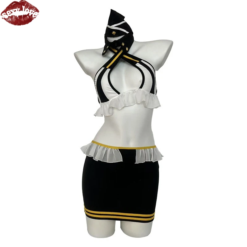 Ropa interior sexy para mujer, instructor íntimo, puro deseo, uniforme, seductor, sexy, provocativo, falda que abraza la cadera, seda negra