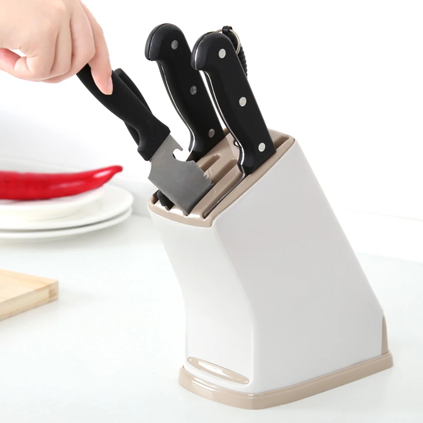 Multi - Functional PP Knife Block, Anti - Slip & Detachable Tool Holder Storage Drainage, Kitchen Knife/Scissor Organizer