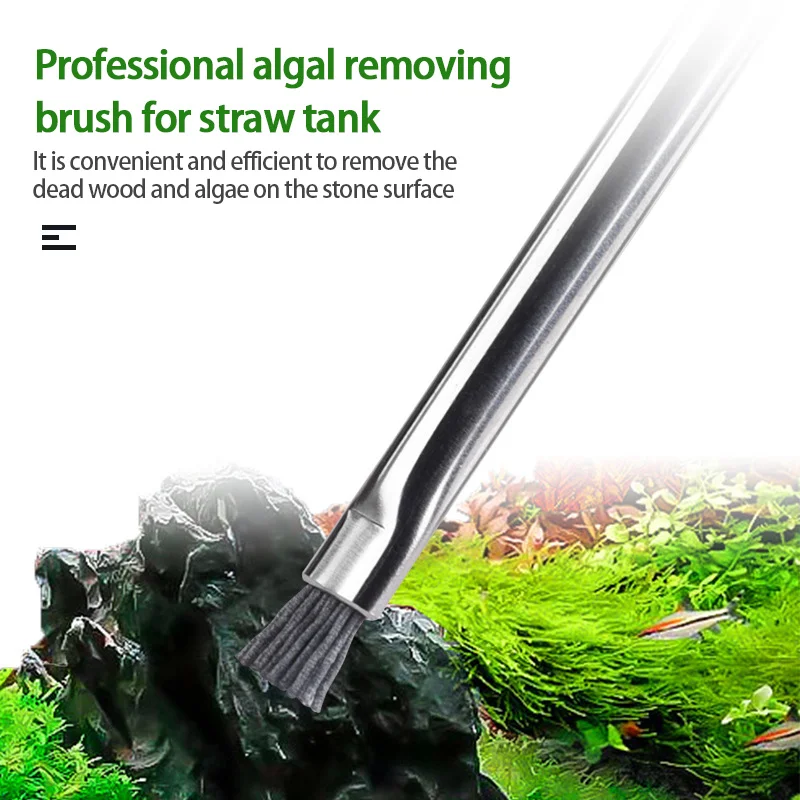 Fish Tank Cleaning Tool Stainless Steel Cleaning Brush Aquarium Accessories Seaweed Brush No Dead Angle Algal Remover Tool 15cm