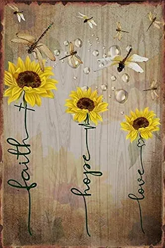 Laquaud Dragonfly Sunflower Faith Hope Love Street Garage Tin Sign Retro Kitchen Garden Restaurant Party Farm People Cave Farm W