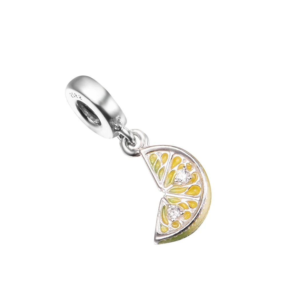 

Sparkling Lemon Slice Fruit Dangle Keychain Women's Jewelry 925 Sterling Silver Charms Woman Kids Fashion Make Up Accessories
